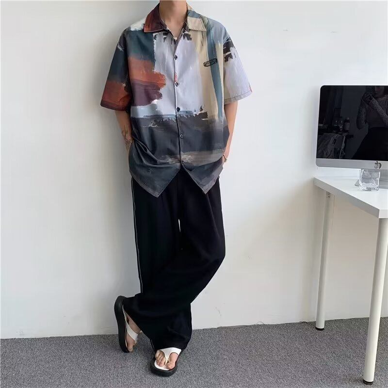 [BUKEXING Series]★Shirt★ Tops Unisex Men's Oil Painting Style Short Sleeve Thin Cool Unique Print