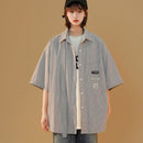 [Fujiiman Series]★Shirt★ 3color Tops Vertical stripes Summer Unisex Loose Cute Yellow Blue Black