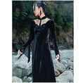 Load image into Gallery viewer, [Big Blue Dragon Series] ★China style dress★ Long length velvet sexy black slit long length
