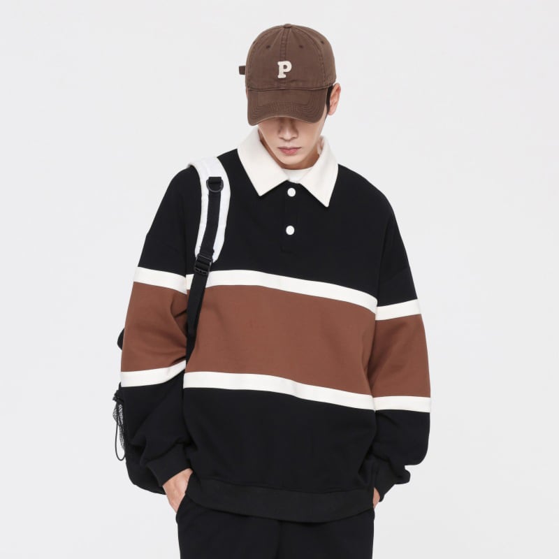 [DLSJ Series] ★Tops★ 4color POLO neck Unisex Men's long sleeve tops Color scheme Spring clothes Autumn clothes Easy to match