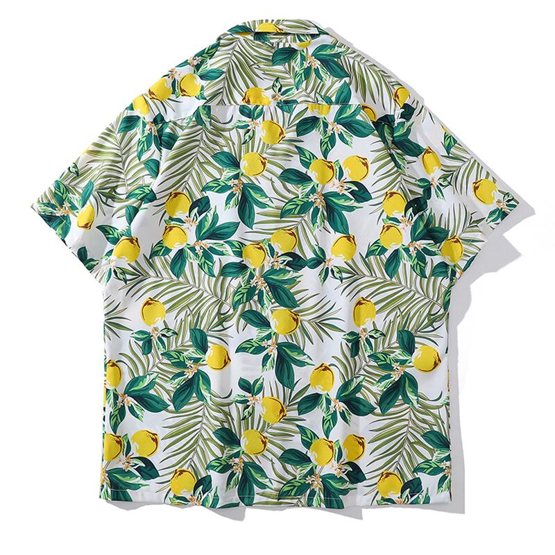 [TRAVEL ISSUANCE Series]★Shirt★ Unisex Print Lemon Fruit Pattern Short Sleeve Tops Summer Cute Loose Green