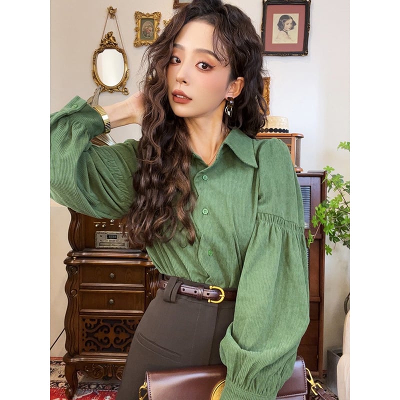 [Misslin Fashion Series]★Shirt★ Tops Elegant Design Cute Green Easy to match