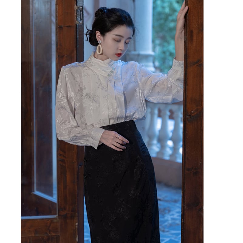 [Only you series]★China style setup, single item order★ Shirt or skirt, improves temperament, beige black