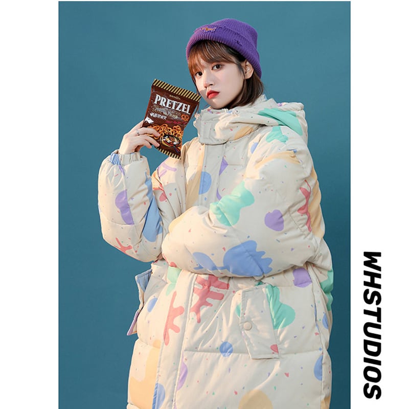 [Suikoishi Series] ★Winter Coat★ Cotton Coat Outerwear 2color Unisex Men's Cartoon White Beige