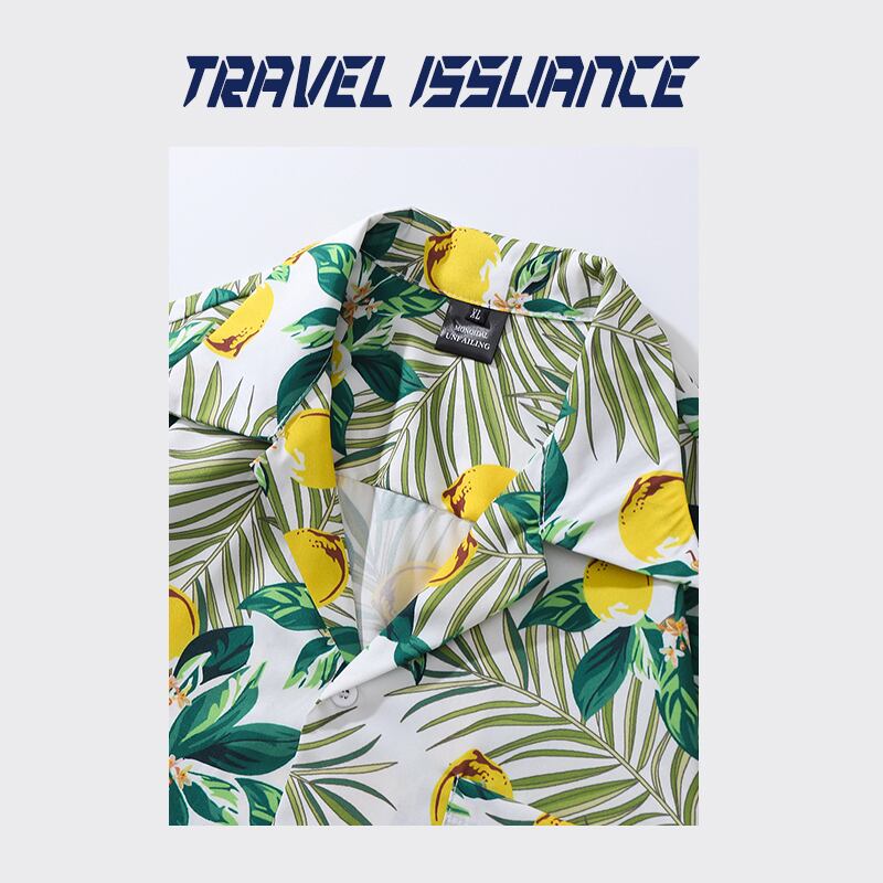 [TRAVEL ISSUANCE Series]★Shirt★ Unisex Print Lemon Fruit Pattern Short Sleeve Tops Summer Cute Loose Green