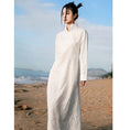 Load image into Gallery viewer, [Daiseiryusu Series]★Chinese style dress★ 2color black or white long length Chinese clothes switching stand neck
