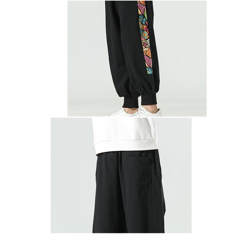 [MOWENZHAI Series] ★China style pants★ 2color casual pants switching unisex men's black black