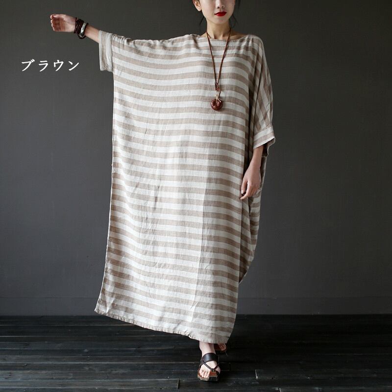 [LIANSHANG series] ★China style dress★ 3color loose body cover horizontal stripes striped pattern literary style