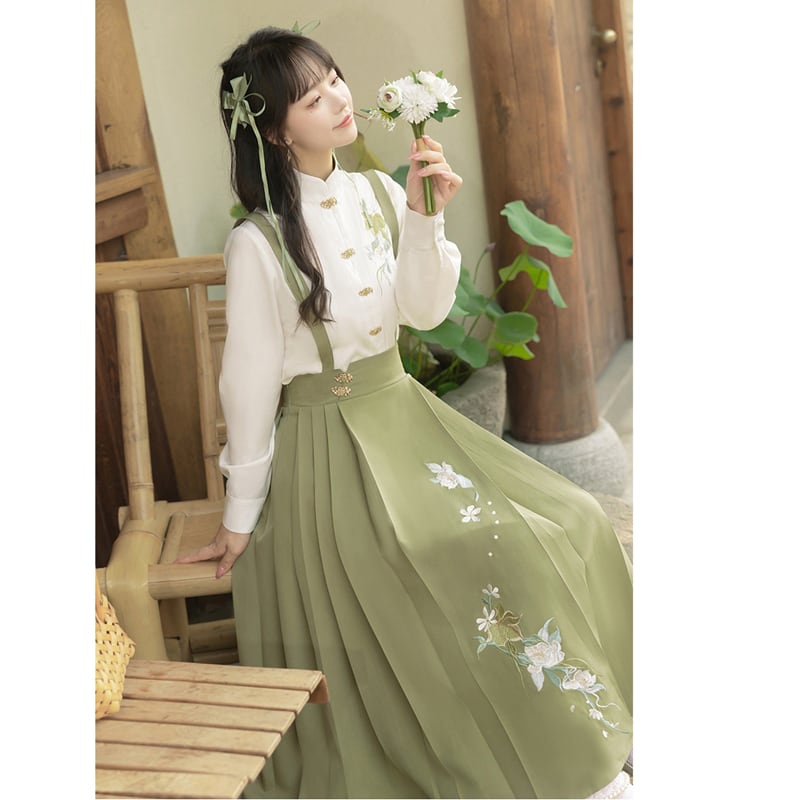 [Kaede bamboo---green series] ★Chinese style setup★ 2-piece set, shirt + hanging skirt, Chinese clothes, date, commuting