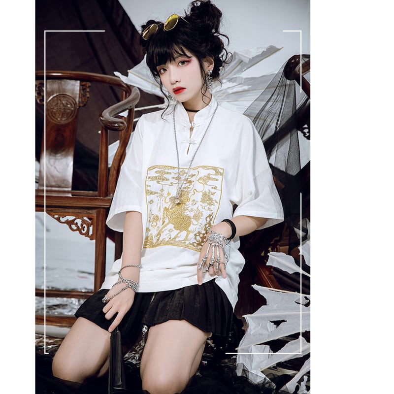 [Kyodo Series]★China style shirt★ 2color black or white original embroidery cotton linen SML XL unisex men's couple clothes