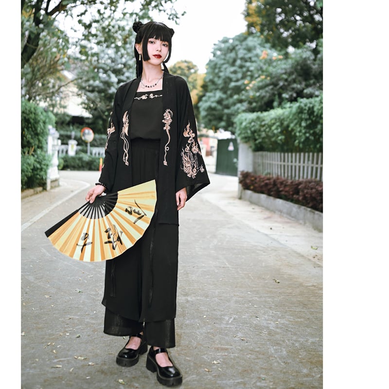 [Ancient ghost house---Wenmu Shuang complete series] ★China style happi coat★ Embroidery thin outerwear original summer improved Chinese clothing black black