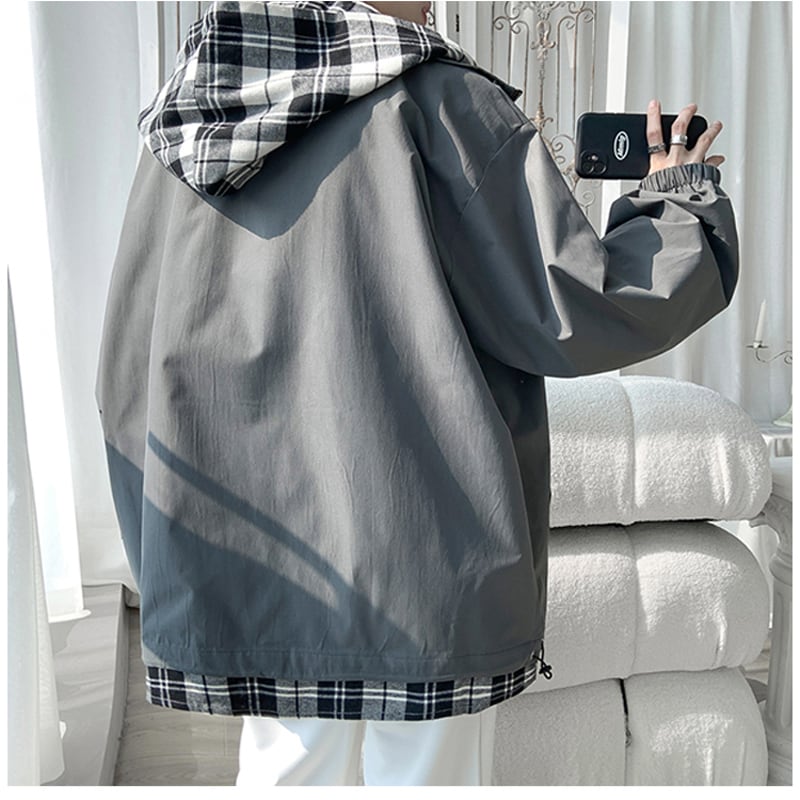 [Tetsusho Series]★Jacket★ 4color Outerwear Unisex Men's Faux Layered Plaid Pattern Large Size