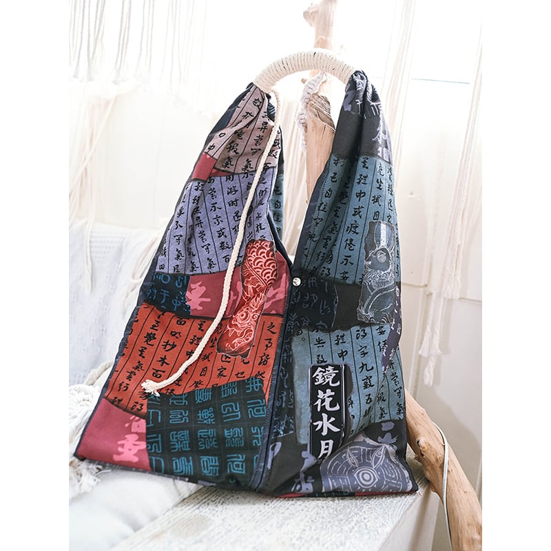 [Kokaishan series] ★China style bag★ 2color letter pattern Unique retro original Easy to match