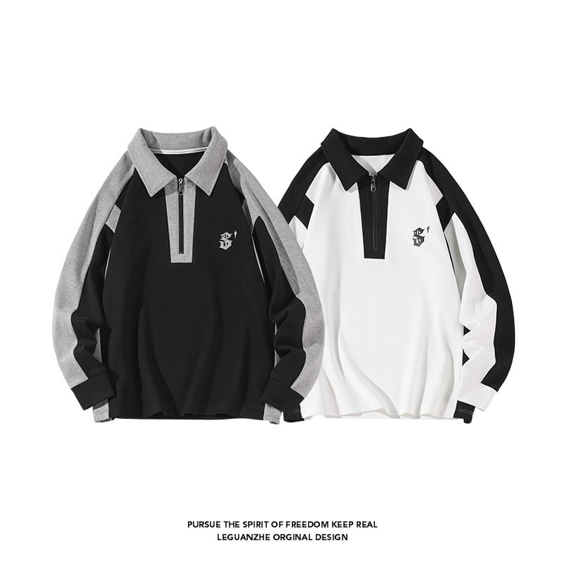 [BIGEMAN Series] ★Tops★ 2color Unisex Men's POLO neck Black White Color scheme Large size