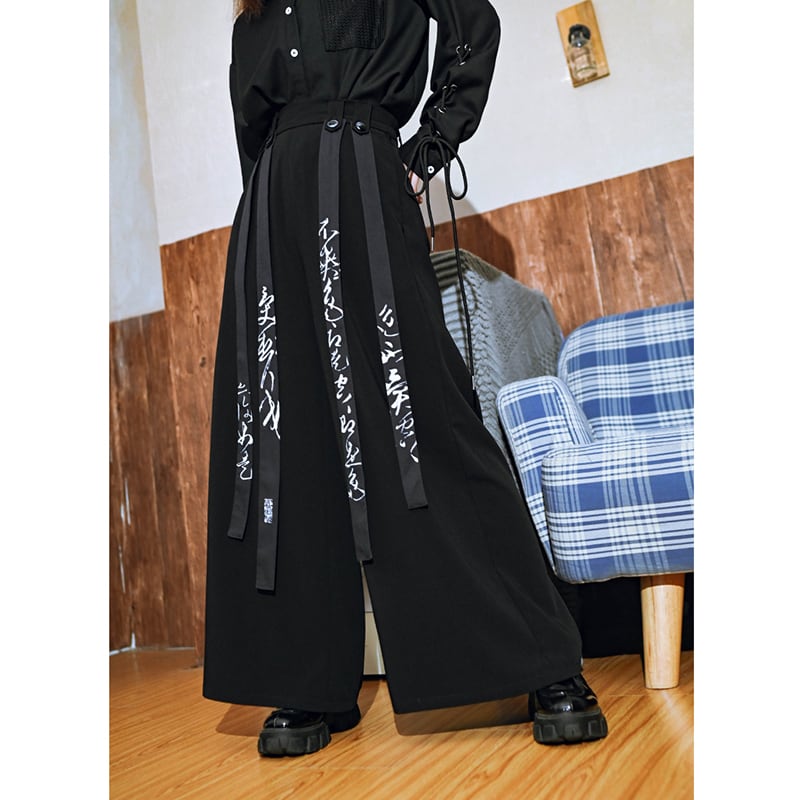 [Old Monster --- Preface Series] ★China style trousers★ Lasha thick winter bottoms gaucho pants lettering pattern