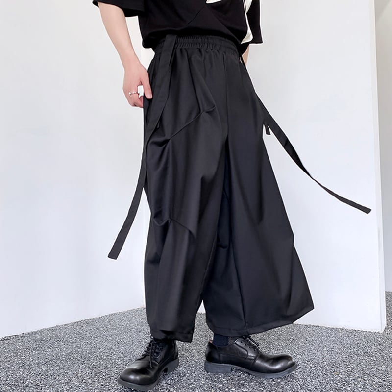 [Illustrated series]★China style trousers★ Gaucho pants Designed Unisex Men's Black Cool