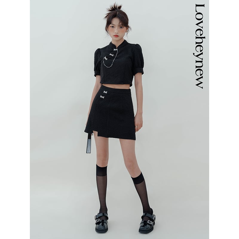 [LOVEHEYNEW series]★China style setup, single item order★ Tops or skirt, slimming black, black