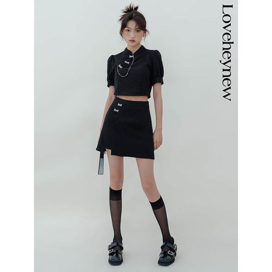 [LOVEHEYNEW series]★China style setup, single item order★ Tops or skirt, slimming black, black