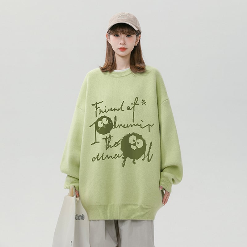 [Fujiiman Series]★Sweater★ 4color Knit Tops Cartoon Unisex Men's Black Red Green White