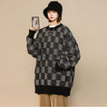 Load image into Gallery viewer, [Ushiomiomi Series] ★Sweater★ 3color Knit Tops Unisex Men's Plaid Pattern Gray Green Black
