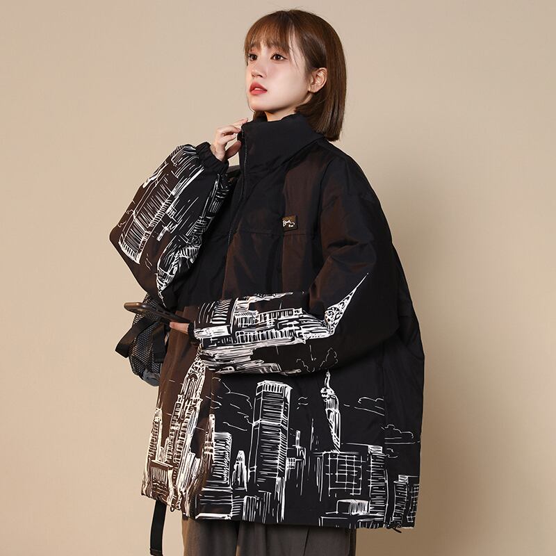 [Mori Moto Series] ★Winter Coat★ 2color Thick Warm Unisex Men's Cold Protection Filling Print Black Black ML XL 2XL 3XL