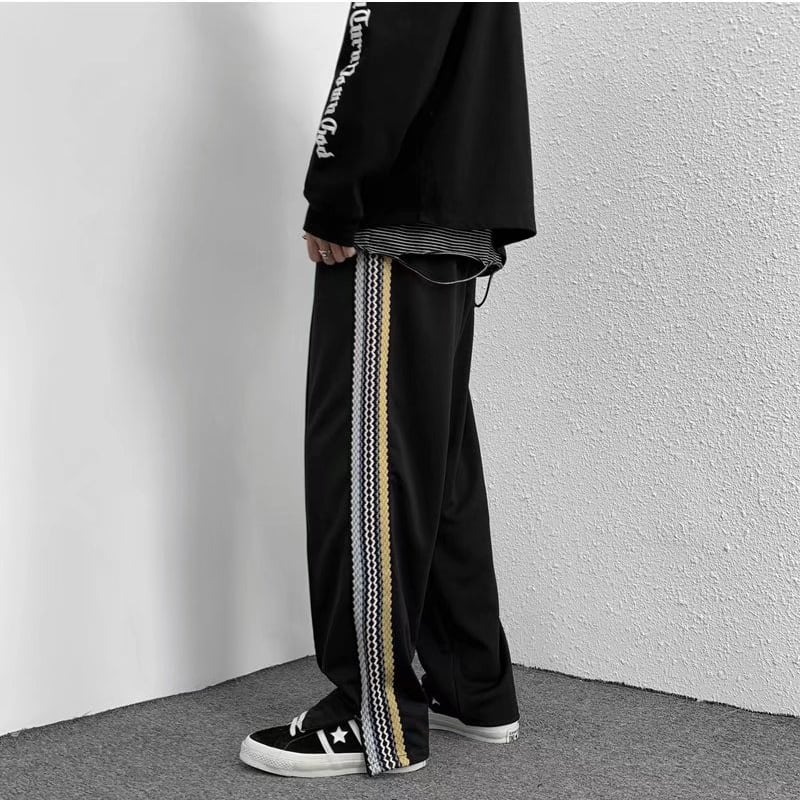 [Leonbinno Series] ★Pants★ Newly added brushed lining type Casual pants Slit Vertical stripes Striped pattern Black Black ML XL 2XL