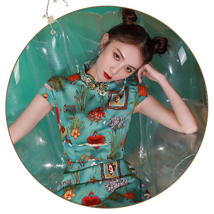 [Sumiyun Kokucho Series] ★Cheongsam dress★ China-style dress, Chinese-style clothes, Chinese clothes, mini length, cute, slimming