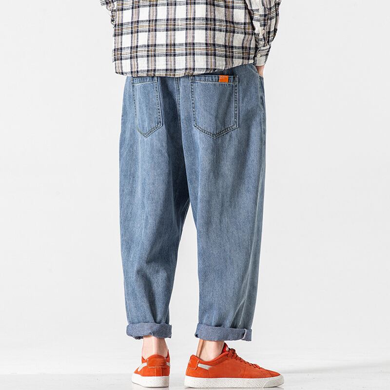 [BIGEMAN Series]★Denim pants★ Nine-quarter length bottoms pants unisex men's large size blue blue spring clothes