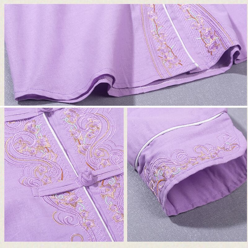 [Qing Series]★China style tops★ 3color embroidery long sleeve shirt simple easy to match Blue Yellow Purple