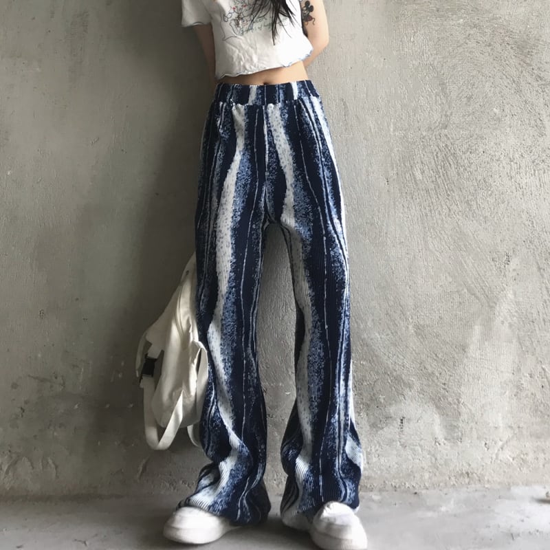 [Miyakoya Series]★Casual Pants★ 2color Blue or Black Pants Bottoms Vertical Stripes Gaucho Pants Gaucho