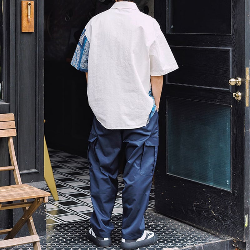 [ChangeWell Series]★Shirt★ Changeable Paisley Tops Floral Pattern Unisex Men's Blue White Casual