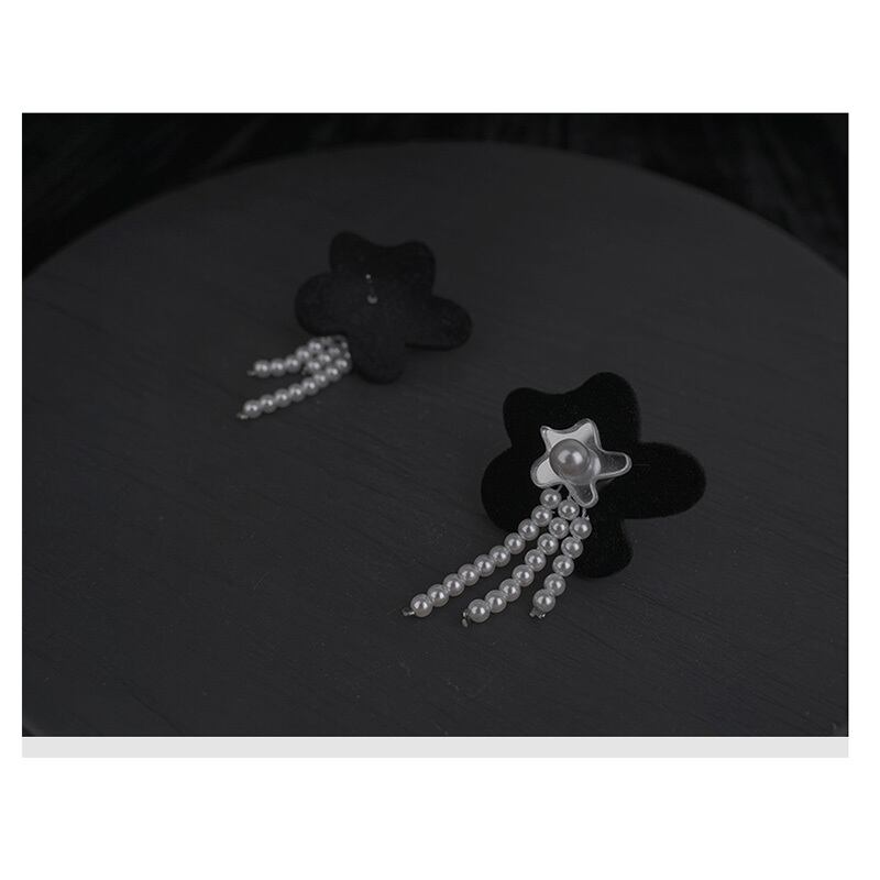 [Ko Qinglong Shu Series] ★China Style Earrings★ Pair Earrings Women's Accessories Flower Black Easy to Match