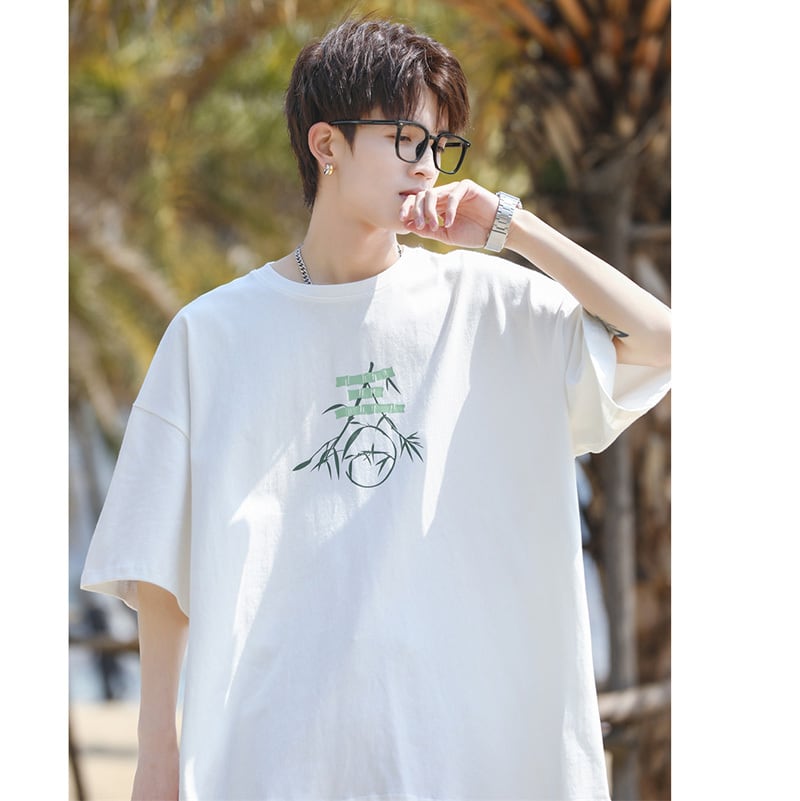 [MANYSTON Series]★T-shirt★ Tops 3color Unisex Men's Short Sleeve White Black Green