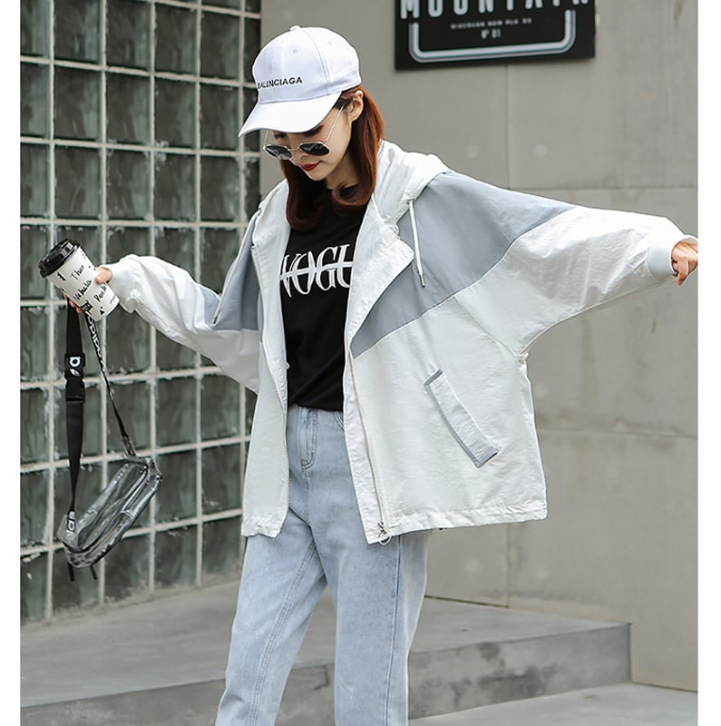 3 Color Jacket Outerwear Women's Fashion Simple Sports Style Korean Style Loose Slimming Hooded Zipper Long Sleeve Large Size SML LL 3L Easy to Match