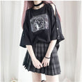 Load image into Gallery viewer, [Nekogan Series] ★T-shirt★ Cotton Tops Women's Fashion Cute 3/4 Sleeve Black Black
