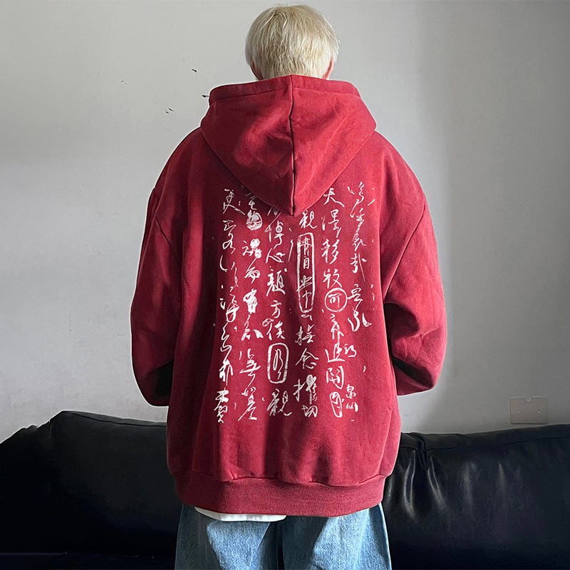 [JIARONG series] ★China style hoodie★ 3color tops letter pattern unisex men's black coffee color red