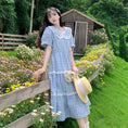 Load image into Gallery viewer, [Dong Xiaojie Series] ★Checked pattern dress★ Large size, commuting to school, commuting, slimming, cute, blue, summer clothes, short sleeves
