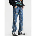 Load image into Gallery viewer, [BIGEMAN Series]★Denim Pants★ Unique Bottoms Trousers Men's Large Size Distressed Blue Blue
