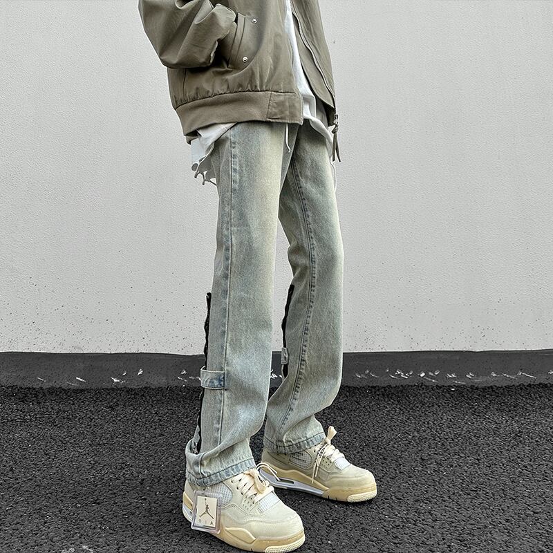 [BIGEMAN Series] ★Denim pants★ Brushed lining 2color bottoms pants unisex men's large size with design