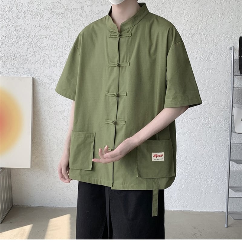 [MOWENZHAI series]★China style shirt★ Tops 3color Unisex Men's Large size Green Black