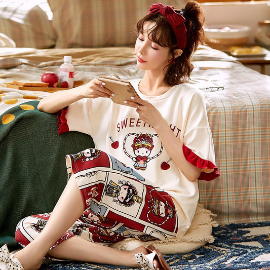 [Hindo Series] ★Chinese style pajamas★ Setup Room wear Tops + Shorts Cotton Cartoon