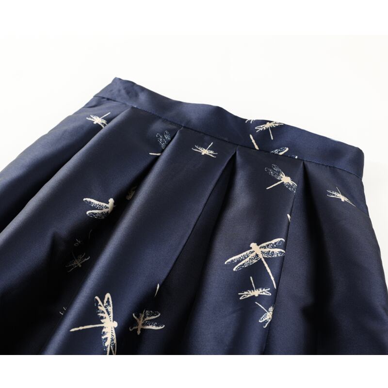 [MOERBEN Series]★Skirt★ Bottoms High Waist Dragonfly Print Large Size Navy Blue