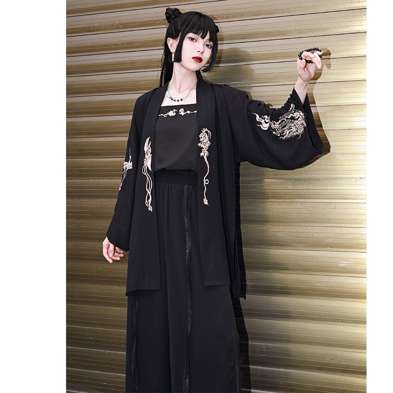 [Ancient ghost house---Wenmu Shuang complete series] ★China style happi coat★ Embroidery thin outerwear original summer improved Chinese clothing black black