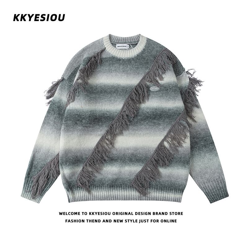 [KKYESIOU Series] ★Sweater★ 3color Tops Unisex Men's Color scheme Yellow Gray Green