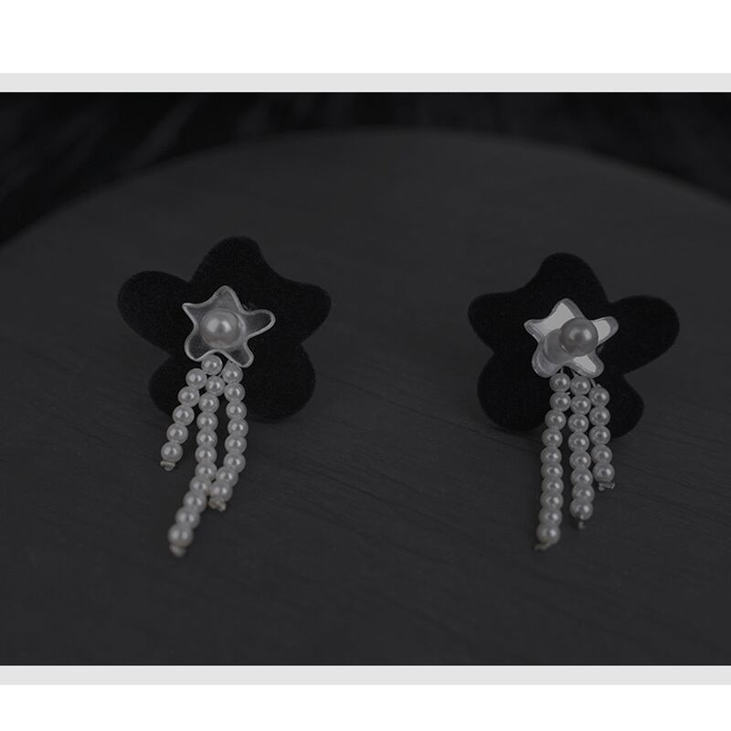 [Ko Qinglong Shu Series] ★China Style Earrings★ Pair Earrings Women's Accessories Flower Black Easy to Match