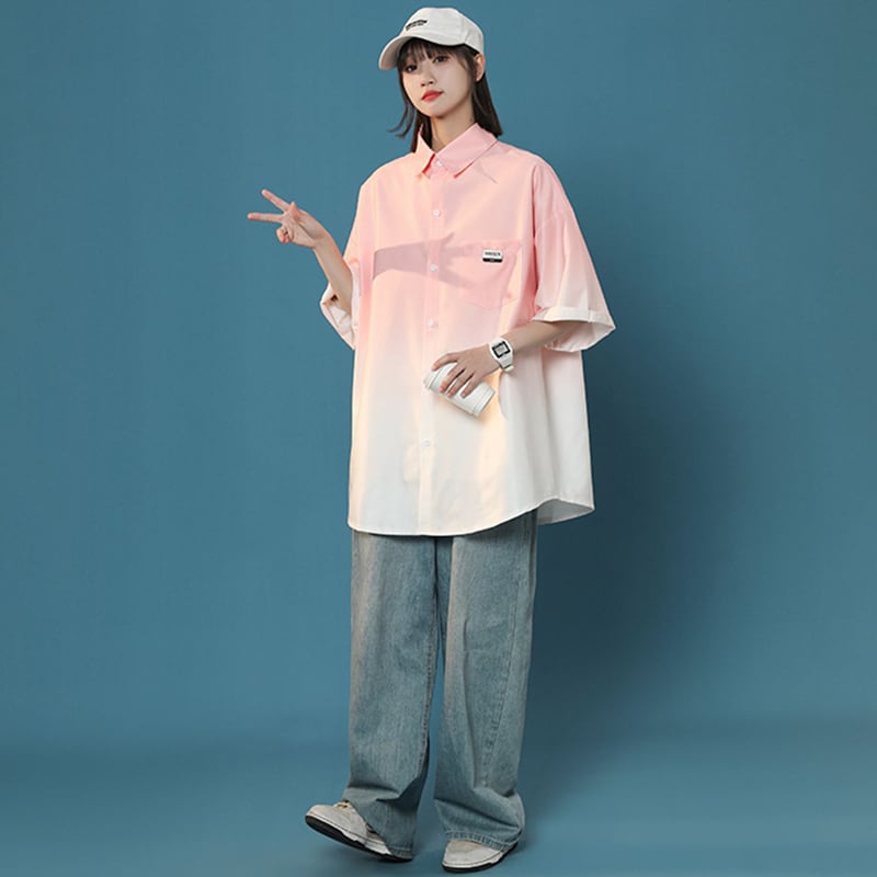 [Fujiiman Series]★Shirt★ 4color Tops Unisex Men's Large Size Short Sleeve Shirt Gradation