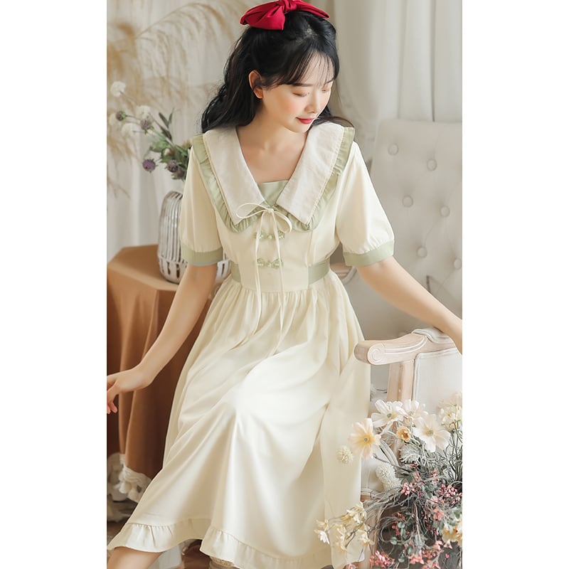 [Large Orange Series] ★China-style dress★ Improved cheongsam dress, summer clothes, cheongsam button, improves temperament, beige