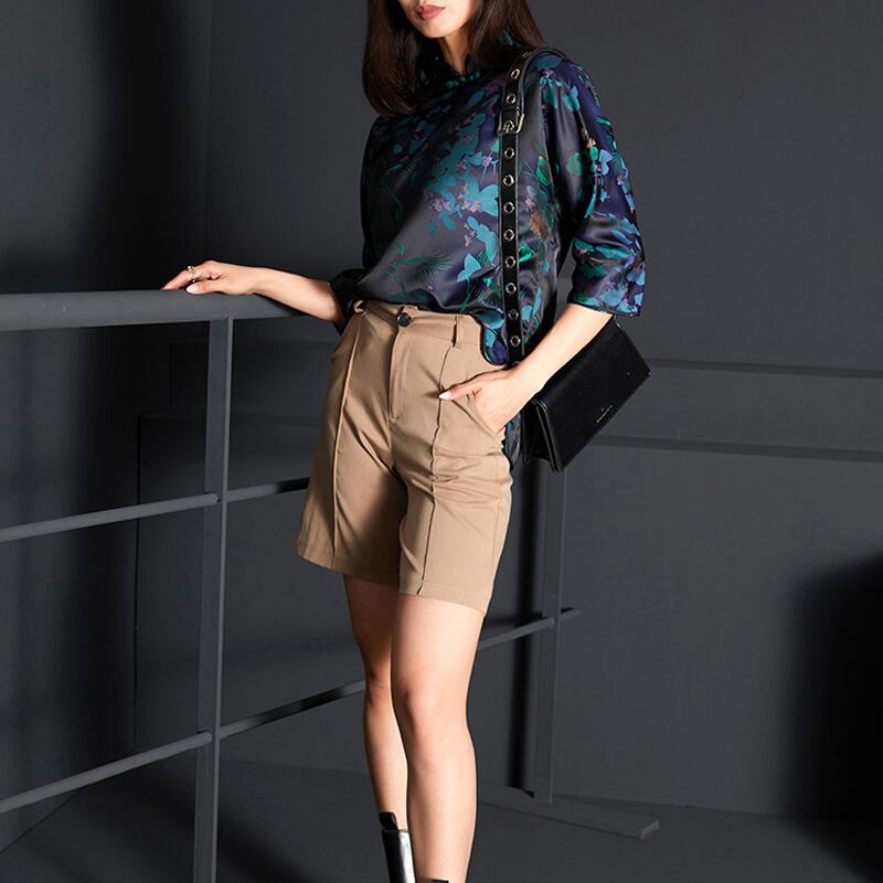 [Furo FRONT Series] ★Chinese style tops★ Shirt Original Floral pattern tops Improves temperament Blue Blue SML