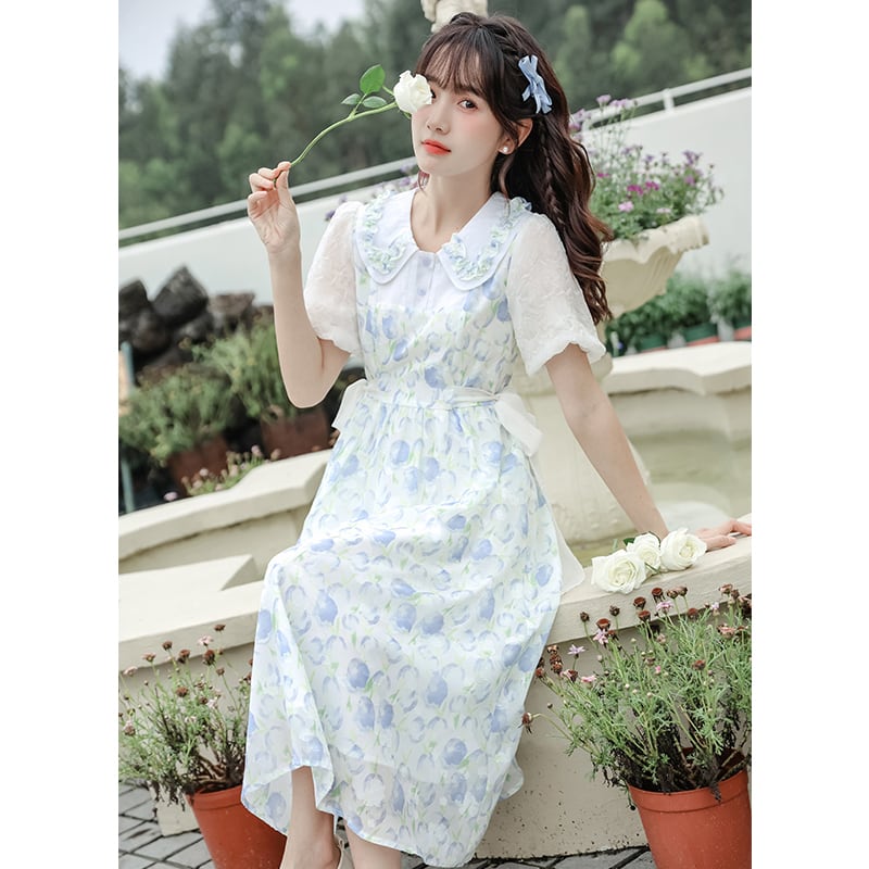 [Itawina Series] ★Floral pattern dress★ Short sleeve dress Women's fashion Summer clothes Date Commuting Summer clothes