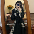 Load image into Gallery viewer, [Dong Xiaojie Series] ★Checked pattern dress★ Large size, fake layered, slimming, switching, cute, black, black
